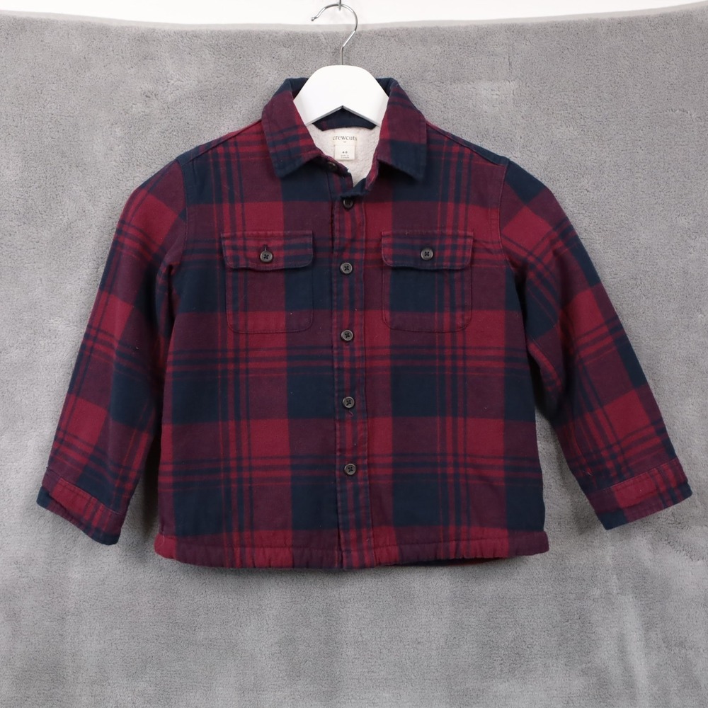 CREWCUTS J Crew Plaid Sherpa Lined Flannel Shacket Shirt Jacket Boys‎ Sz 4-5